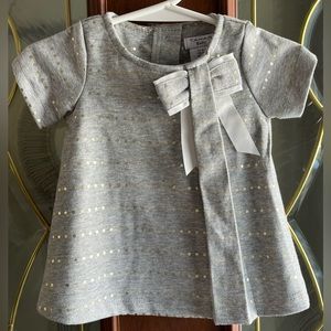 NWT Tahari Baby Fancy Bow & Polkadot Gray Dress Baby Girl Size 0-3M